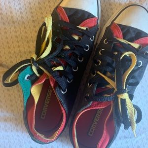 Double layered Rasta colored converse shoes